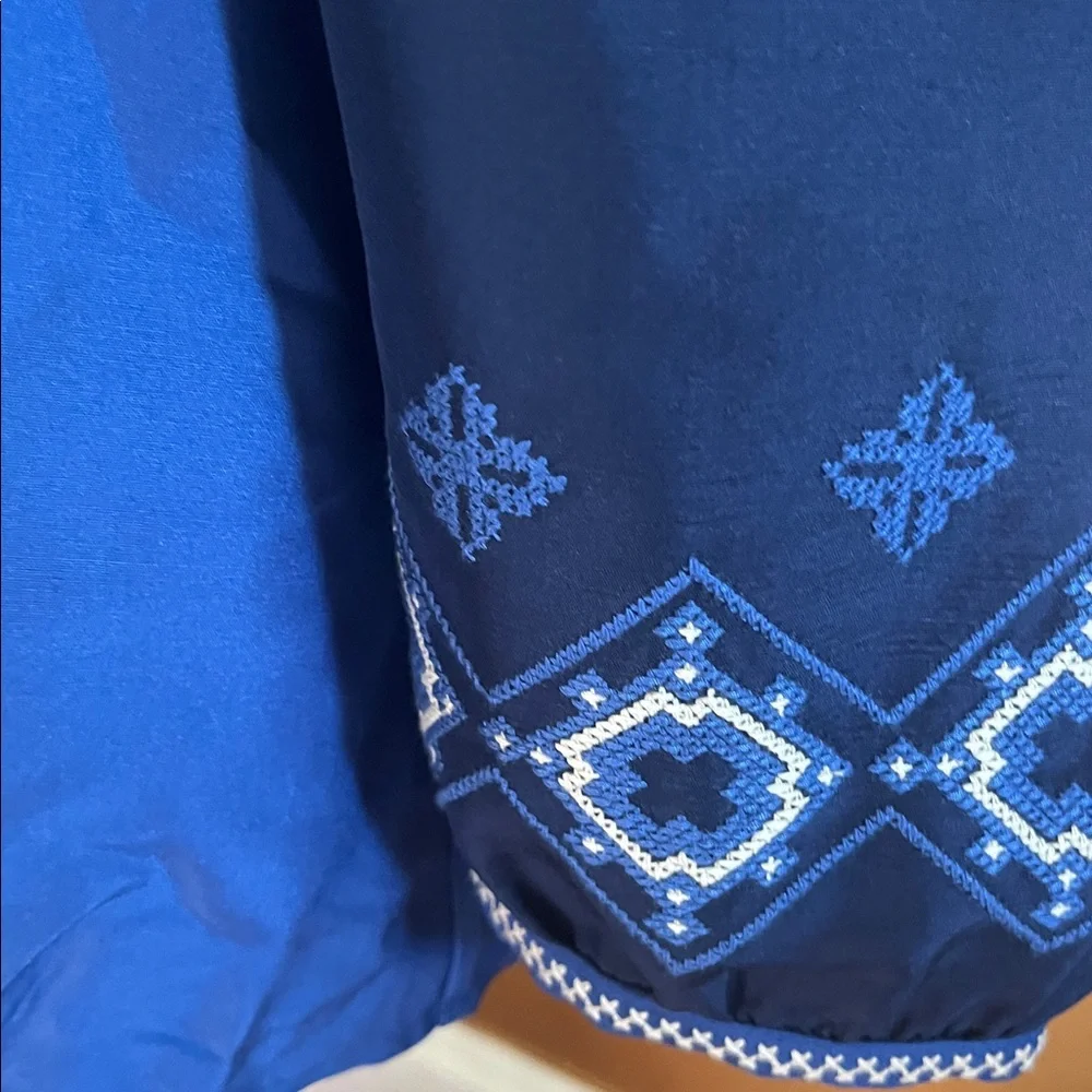 Tory Burch Royal Blue Silk Bohemian Embroidered Blouse Size 8